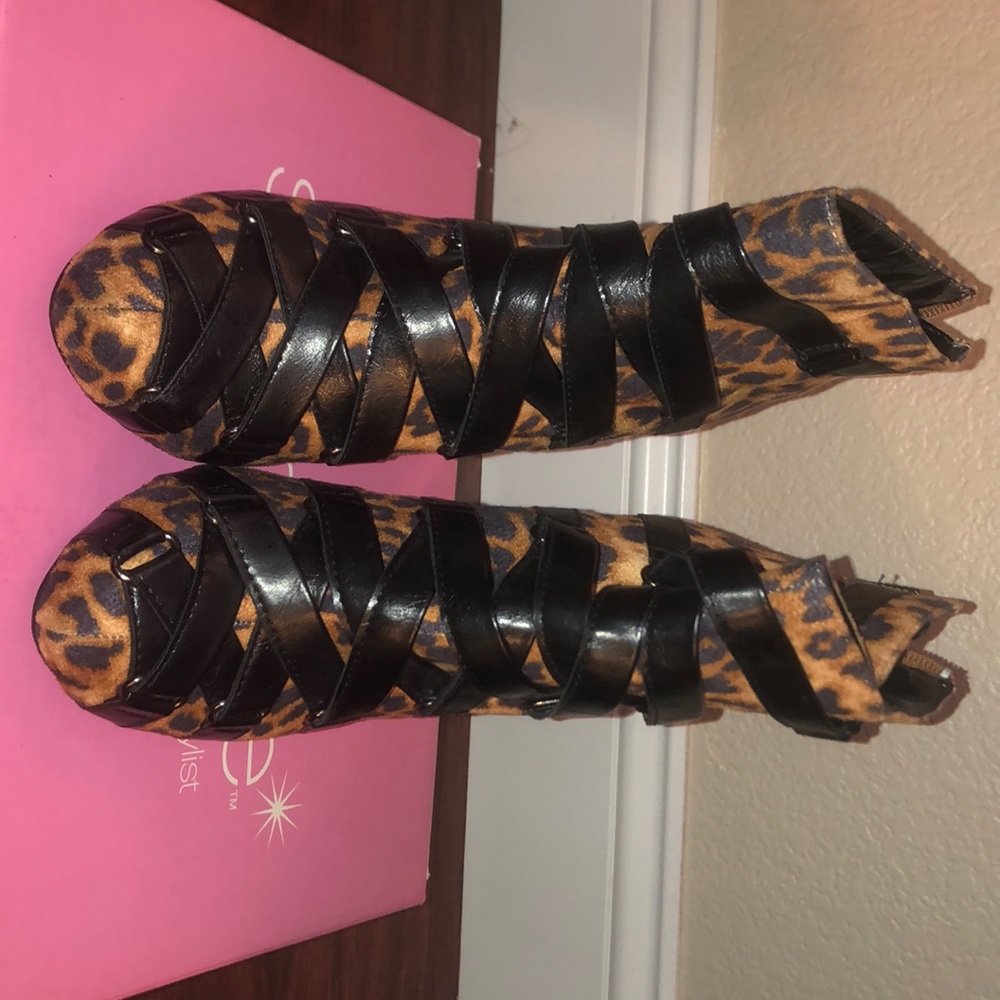 Faux suede & Leopard booties **only worn twice